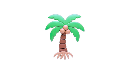 Cartoon Palm Tree with Coconuts on White Background