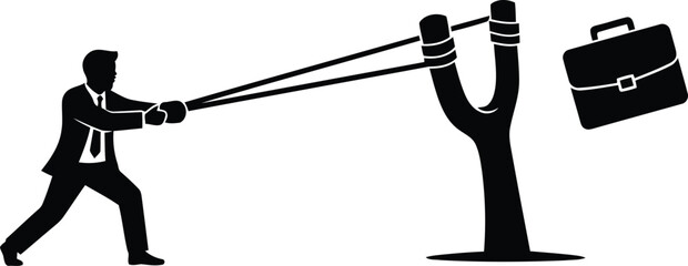 Businessman pulling a lever to lift a briefcase isolated on white background, Vector