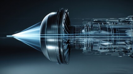 airflow entering engine shaped like arrow piercing cylinder, symbolic engineering visualization, bold clean design