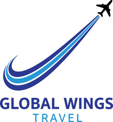 Global Wings Travel Logo Airplane Aviation Tourism Brand Vector