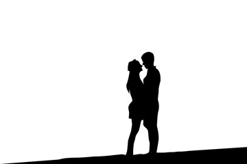 Young couple silhouette vector.