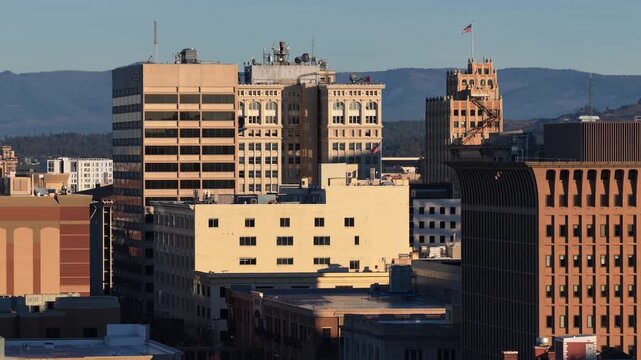 Downtown Spokane Buildings Aerial View