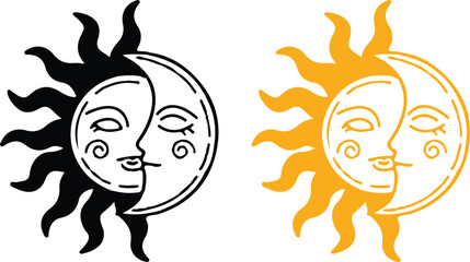 two sun face icons set vector design illustration art