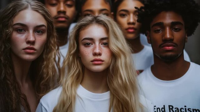 Racism stop action: equal hope, shared belief, social fairness, honest path, united people, open future, peaceful mission, common purpose, moral presence, just care, dignity promise