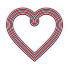 glowing neon heart line vector with red and cyan layered outlines, modern love and romance symbol