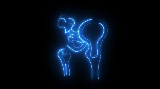 glowing neon pink cyan Style hip joint diagram with flat design icon .