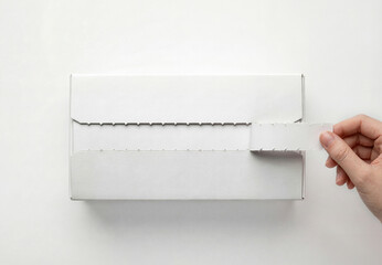 tear strip box mockup front view being opened