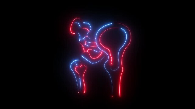 glowing neon pink cyan Style hip joint diagram with flat design icon .