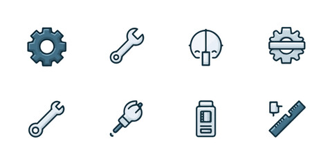 Collection of mechanical tools and equipment icons