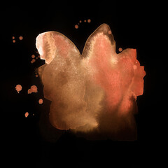 Bright painted red, orange and yellow watercolor splash isolated on black background. Hand drawn texture