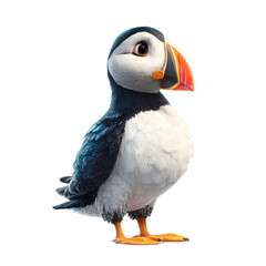 Smiling Puffin Standing, Colorful Beaked Atlantic Seabird Art