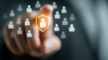 User interacts with digital workplace safety interface, data protection shield is featured to represent secure employee management