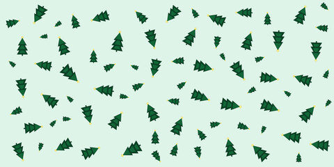 Fototapeta premium Green Christmas Tree Seamless Pattern with Minimalist Evergreen Icons on Light Background