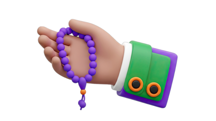Cartoon Hand Holding Prayer Beads on White Background