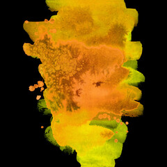 Bright painted orange, yellow and green watercolor texture. Hand drawn background