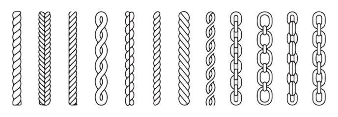 Set of rope and chain vector icons isolated on white background for design projects