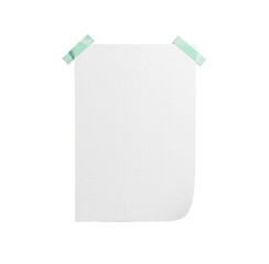 White dotted grid paper sheet features green adhesive tape strips and a curled corner to display school memos, design sketches, or office notes