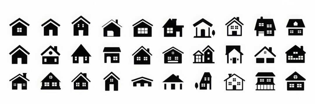 Simple monochrome house icon set 
