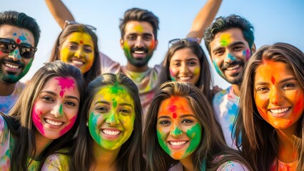 Fototapeta premium Celebrating holi with friends and colors