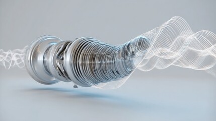 intake system shaped like musical instrument, air resonance visualized as waves, creative engineering metaphor, clean modern style