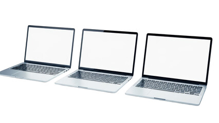 Three silver laptops with blank screens