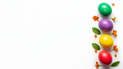 Obraz premium Holi celebration with colorful eggs and floral decorations