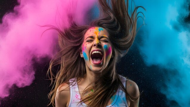 Vibrant holi celebration with colorful powder explosion - Powered by Adobe