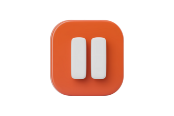 3d icon Pause Button Icon on an orange rounded square . Isolated on transparent background, png