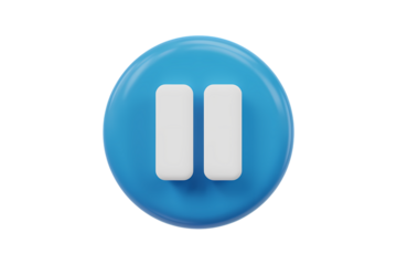 3d icon close-up of a blue and white pause icon against a blue circle background. This design is perfect for illustrating concepts related to media controls. . Isolated on transparent background, png