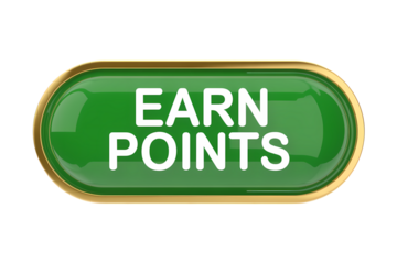 3d icon Green button reads earn points . Isolated on transparent background, png