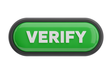 3d icon Verify button with a green background and a dark gray border . Isolated on transparent background, png