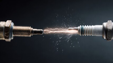 spark plug comparison, clean spark versus worn spark plug, high voltage ignition arc, dark background, ultra detailed macro shot, automotive