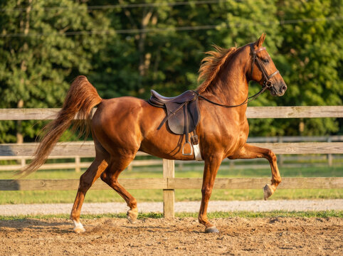 Eastern New Year. Majestic American Saddlebred Horse Displaying Grace and Elegance During a Sunny Afternoon in the Countryside