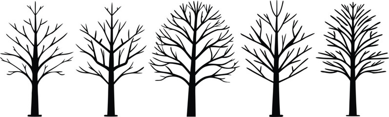 Obraz premium Set of five bare tree silhouettes in different shapes