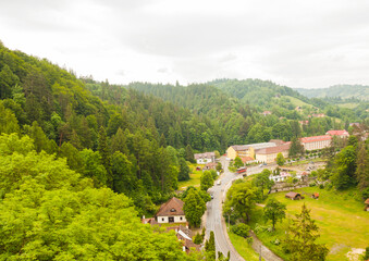 View on surroundings from castle Bran in Romania