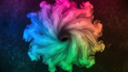 Swirling vortex of rainbow colors blending in smoke-like effect, dark background