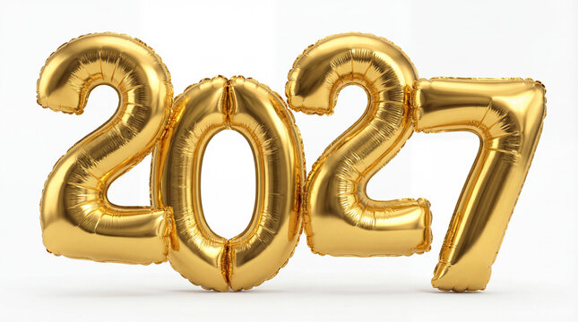 3d render of Celebration banner with happy new year 2027 balloons floating