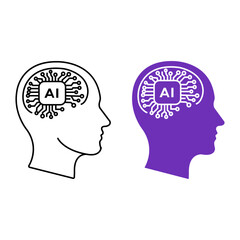 AI integrated mind The image unveils a minimalist, yet impactful, depiction of a human head merged with an integrated AI chip, representing the fusion of human intellect and artificial intelligence.