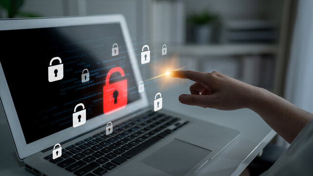 Digital security concept illustrating a cybersecurity breach, with a red unlocked padlock indicating data exposure among secure systems, emphasizing system vulnerability and risk Latch - Powered by Adobe