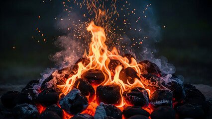 Vibrant bonfire in the night