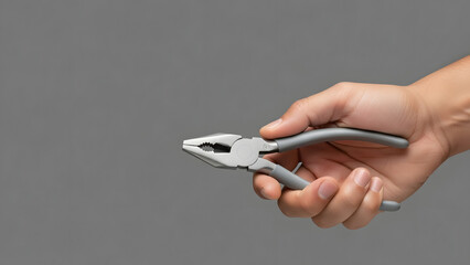 Hand holding pliers with gray background  