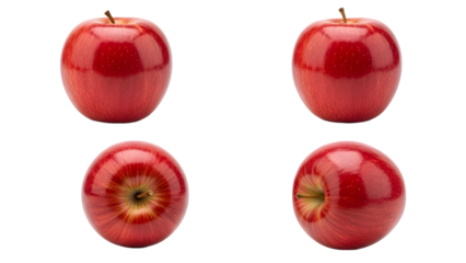 Four Red Apples on Black isolated on a transparent background fruit fresh