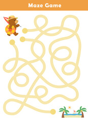 Maze activity sheet for children. Cute maze for kids. Kids labyrinth puzzle. Maze puzzle game for children with cute bear illustration.	