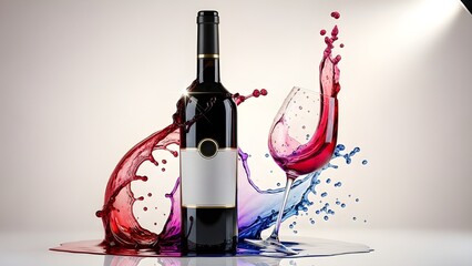 Red wine bottle with artistic splash illustration
