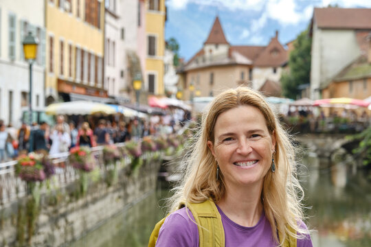Portrait of a woman on holiday in Annecy