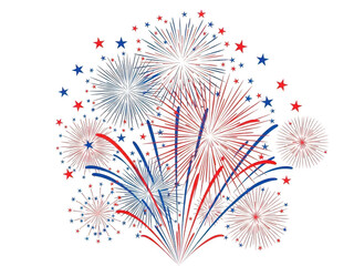 Vibrant red, white, and blue fireworks display