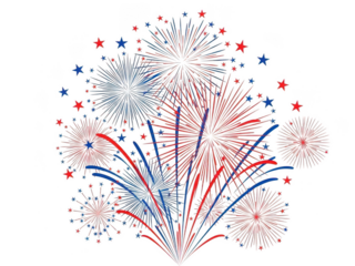 Vibrant red, white, and blue fireworks display