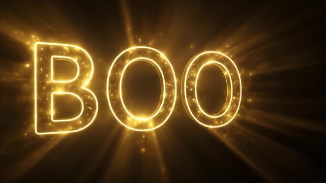 Boo- gold text font with neon light, mp4 video. AI