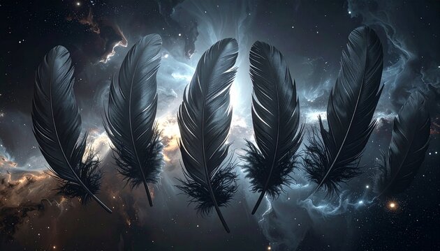 black feather background in space