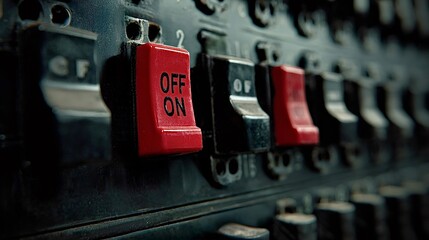 Vintage industrial control panel with red onoff switch